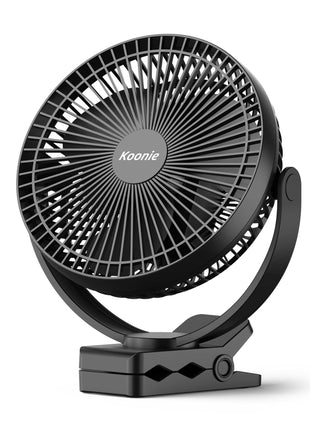 Koonie 8" Clip on Fan, 10000mAh Rechargeable Battery, Strong Airflow | 4 Speeds, Sturdy Clamp, Ideal Portable USB Desk Fan for Office, Golf Cart, Camping, Travel, Tent, Outdoor, Treadmill & Gym