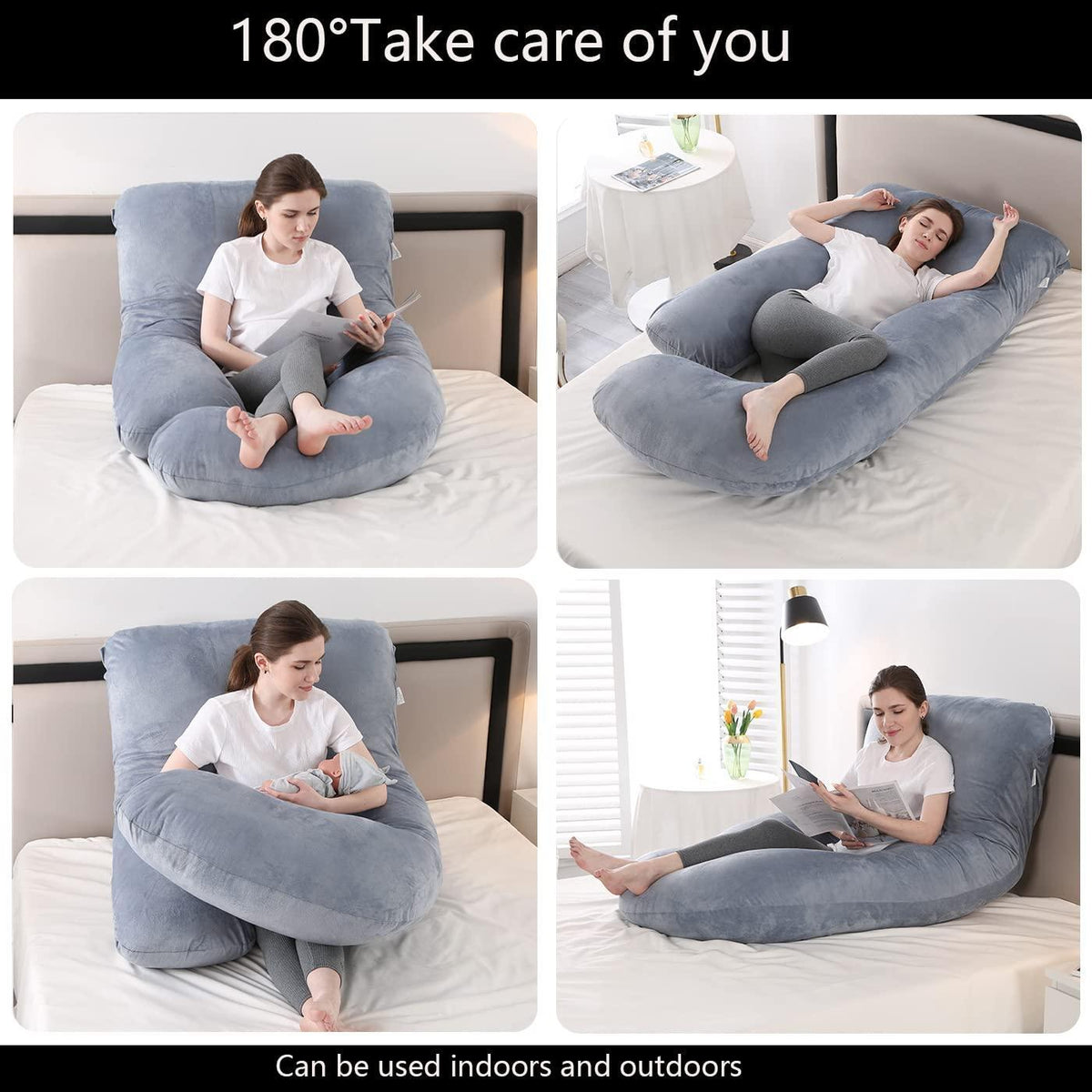 Jcickt Pregnancy Pillow J-Shaped Full Body Pillow, 59 inch with Velvet Cover Easy to Remove and Wash, Support Pregnant Women's Backs Legs and HIPS, Improve Sleep,Pregnancy Pillow for Women ，Gray