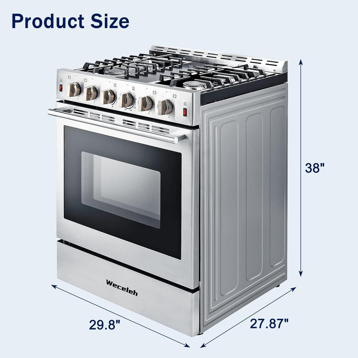 30 inch Gas Range Oven Gas Range Stove Convection Oven Stainless Steel Freestanding 5.56 cu.ft.4 Burners 42000BTU Large 3 Layers Tempered Glass Door Heavy Duty