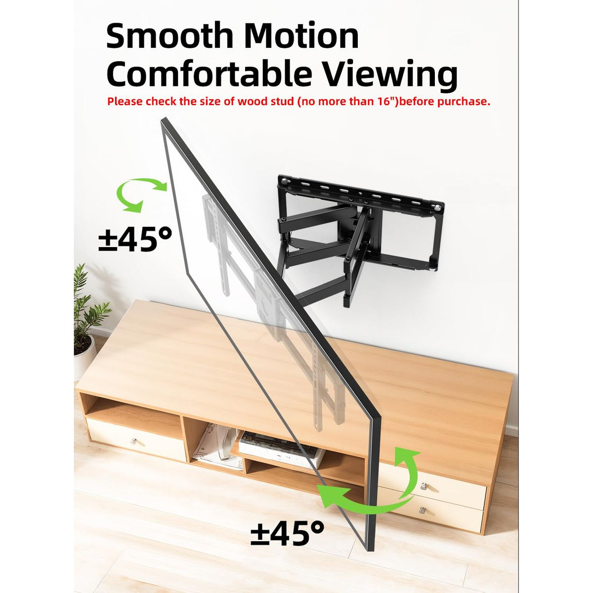 USX Mount Full Motion TV Wall Mount for Most 42-86 inch Flat Screen/LED/4K, TV Mount Bracket Dual Swivel Articulating Tilt 6 Arms, Max 16" Wood Studs, VESA 600x400mm, Holds up to 132lbs