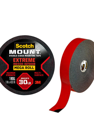 Scotch-Mount Double Sided Mounting Tape Heavy Duty, Black Extreme Mounting Tape, 1 Roll Adhesive Tape, 1 in x 400 in Wall Tape (33.3ft), Our Strongest Tape For Our Toughest Jobs (414H-Long-DC)