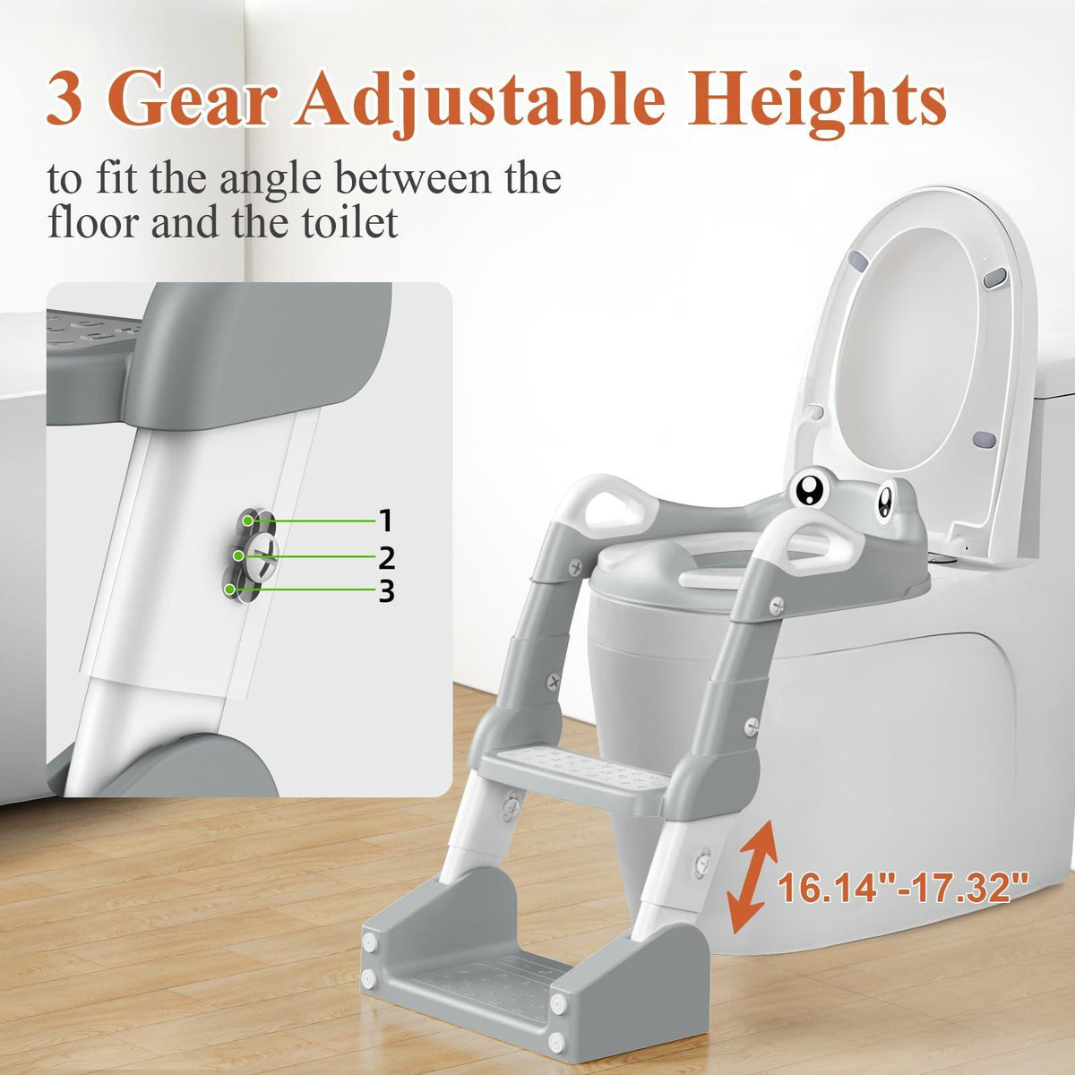 TuckInn Potty Training Seat, Toddler Toilet Seat for Little Boys Girls, Potty Training Toilet with Urinals, Toddler Step Stool Ladder and Splash Guard (Gray)