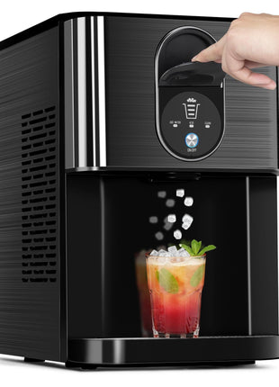 Nugget Ice Makers Countertop, Pellet Ice Maker Machine Dispenser with Water Reservoir, Self-Cleaning, 44lbs/24H Soft Chewable Ice Maker Machine for Home/Kitchen/Office, Black Stainless