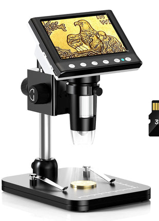 Hayve 4.3'' IPS Coin Microscope, 1000X Magnification Digital Microscope for Adults,Coin Collection Supplies with 8 Adjustable LEDs,Windows Compatible,32GB TF Card