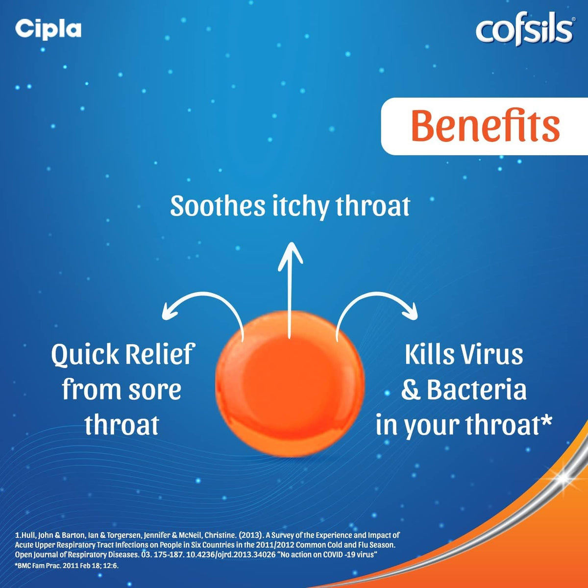 Cipla Cofsils Lozenges (100 Lozenges) | Orange Flavour | Quick Relief from Sore Throat, Itchy Throat and Scratchy Throat (10 x 10 Strips)