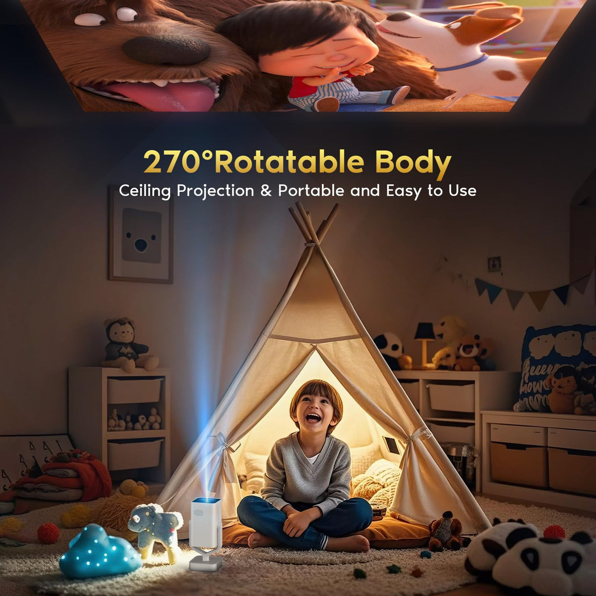 Mini Portable Projector with WiFi 6 and Bluetooth 5.2, 1080P 4K Support, 200 ANSI Lumens, Electric Focus &Auto Keystone 270° Rotatable Movie Wireless Projector for Phone, Compatible with TV Stick/HDMI