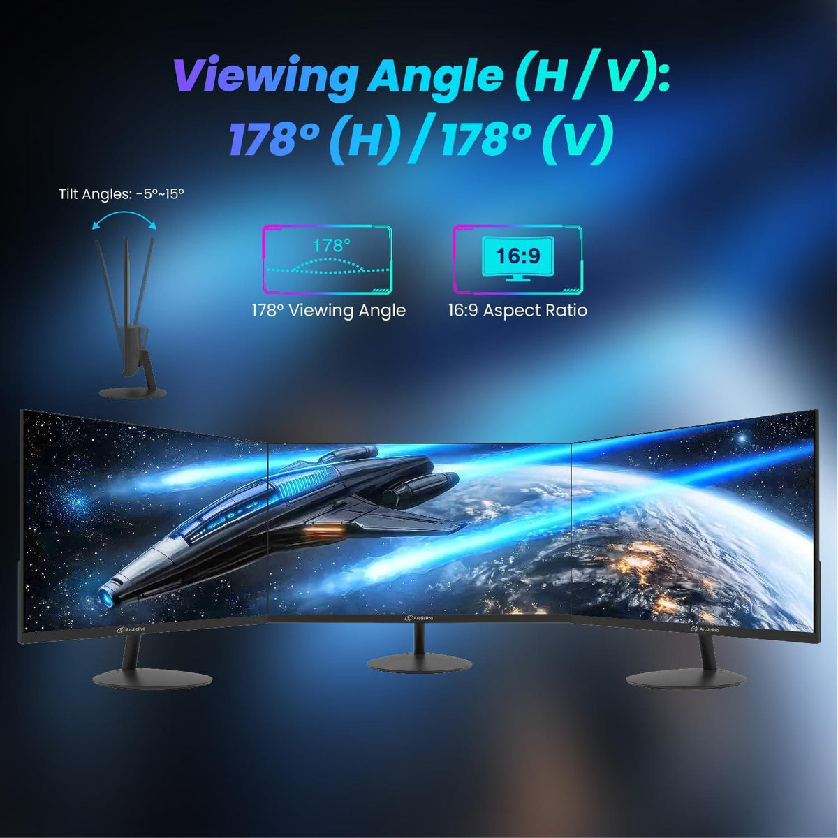 ArcticPro 22 inch Class Thin Full HD (1920 x 1080p) Computer Monitor, 100Hz Refresh Rate, 99% sRGB, 3-Sided Frameless, Ultra Slim, VESA, LowBlue Mode, Tilt Adjust, HDMI *1, VGA*1