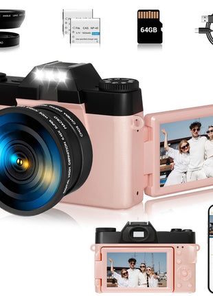 4K Digital Camera for Photography, 75MP WiFi Vlogging Camera for YouTube, 3" 180° Flip Screen Point and Shoot Camera with 64GB SD Card, Anti-Shak & 2 Batteries, Compact Travel Camera for Beginners