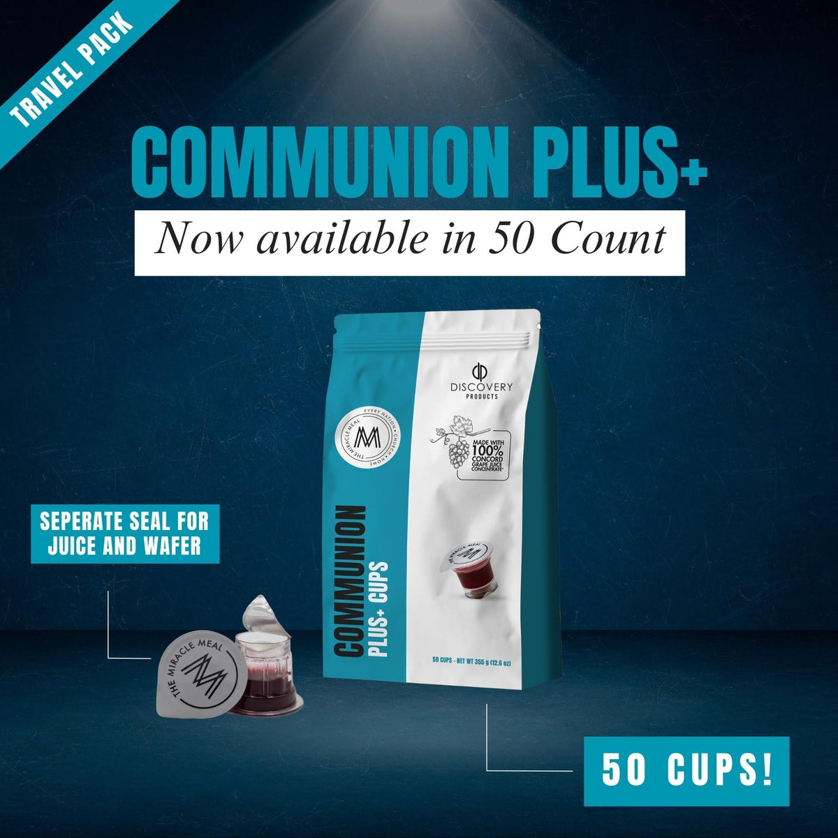 Travel Pack - Pre-Filled Communion Plus Cup - Bag of 50 with Wafer and 100% Concord Grape Juice