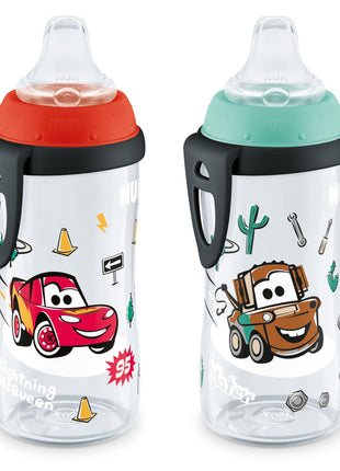 NUK Active Sippy Cup, 10 oz, 2 Pack, Disney's Cars, Lightning McQueen, BPA-Free, Spill-Proof, Transition Cup