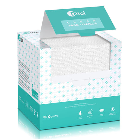 Face Towels, 10 inch×12 inch Disposable Face Towel, Face Towelettes XL, Ultra Soft Makeup Remover Dry Wipes, Thick Face Towel for Sensitive Skin, 50 Count (1 Pack)