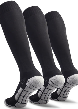 CWVLC Youth Soccer Socks 3 Pairs Girls Boys Volleyball Sport Team Athletic Knee High Long Tube Cotton Compression Socks Black Medium (5Y-7Y Youth/6-10 Women)