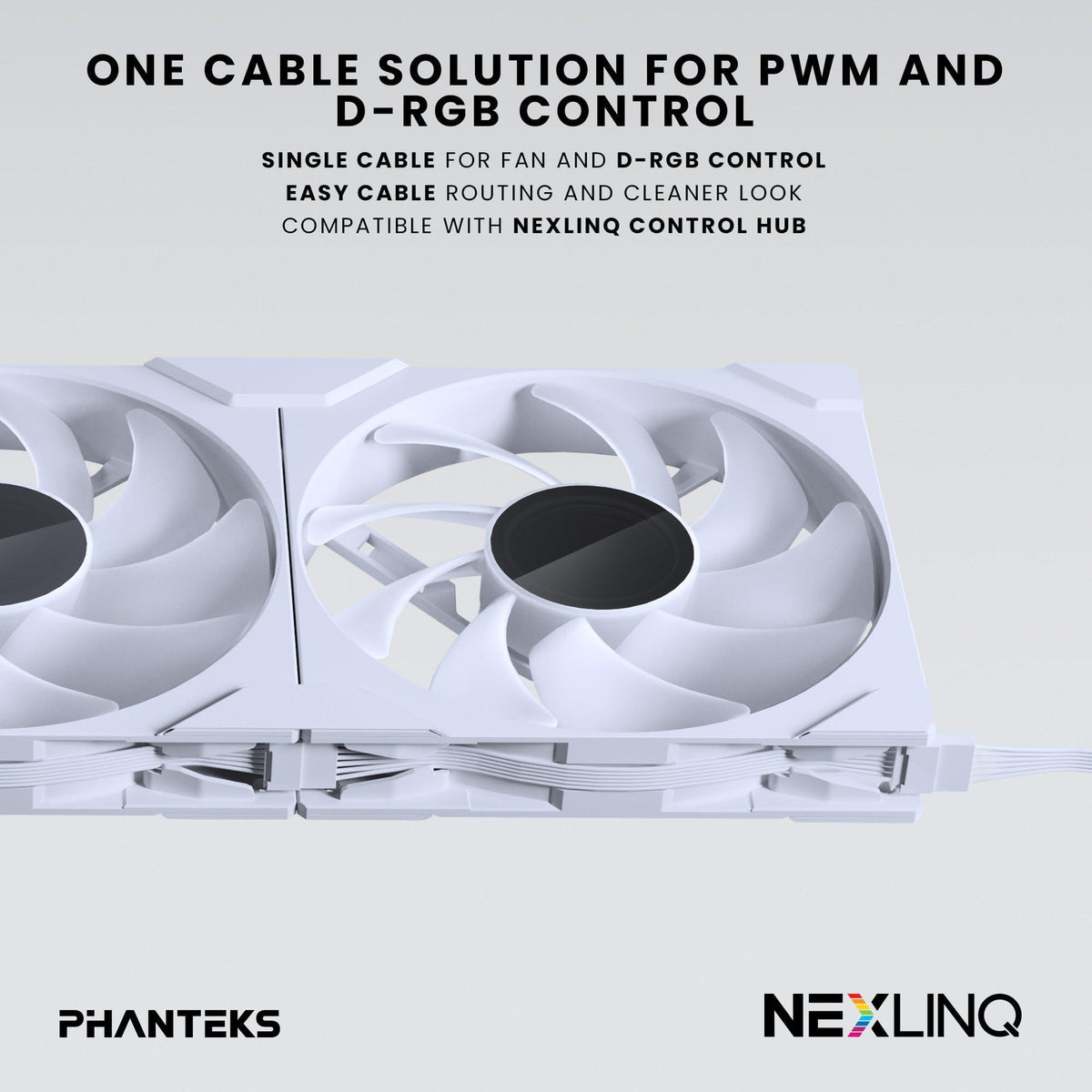 Phanteks M25-140 Gen2, 140mm ARGB High Performance Cooling Fans, Daisy-Chain Unified Fan Frame, Infinity Mirror hub, Single Cable Connection, White