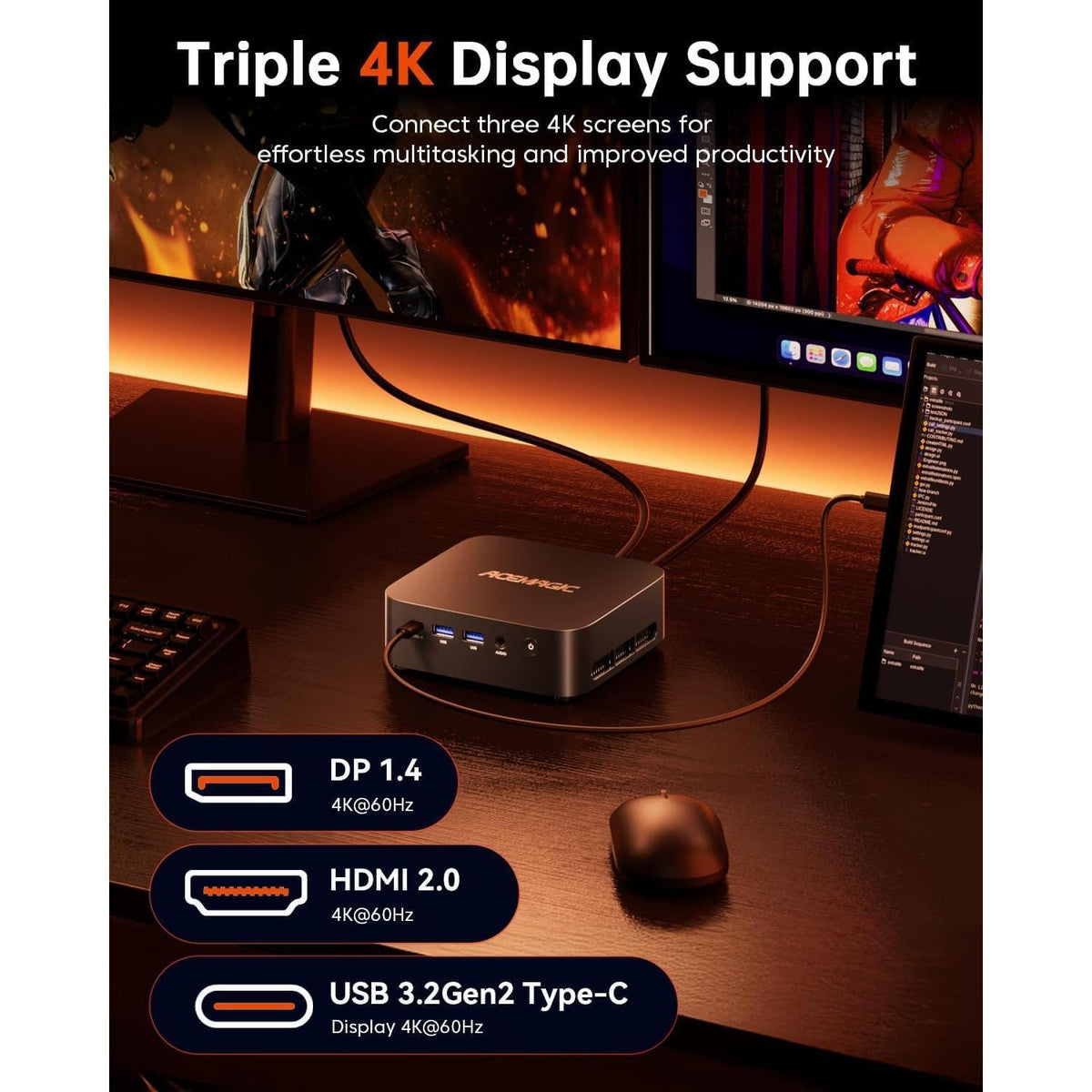 ACEMAGICIAN Kron Mini K1 Mini PC Gaming, AMD Ryzen 5 7430U (equiv to 5850U, 6C/12T, Up to 4.3Ghz), 16GB DDR4 512GB SSD Mini PC Computers Micro Desktop PC 4K Triple Display WiFi6 BT5.2