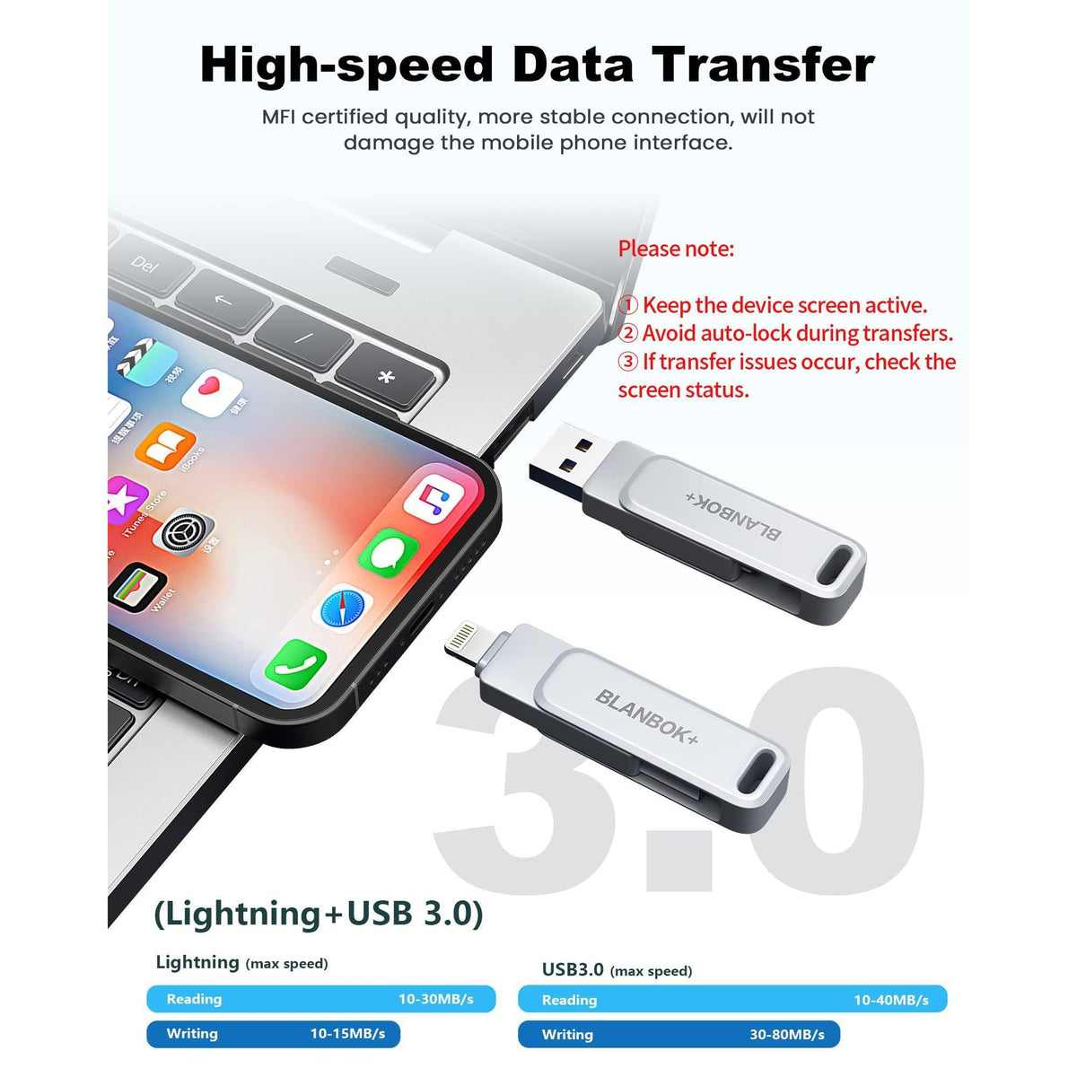 MFi Certified 128GB Photo Stick for iPhone Flash Drive,USB Memory Stick Thumb Drives High Speed USB Stick External Storage Compatible for iPhone/iPad/Android/PC