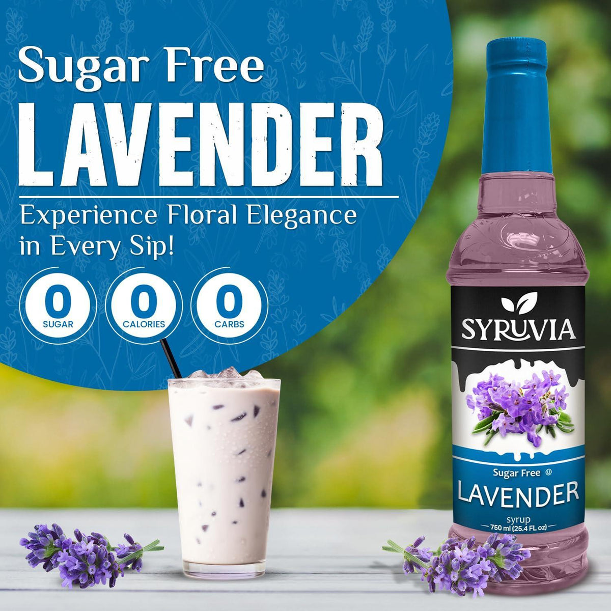 Syruvia Sugar-Free Lavender Syrup - 25.4 fl oz. Premium Coffee Flavoring Syrup. 0 Calories, Kosher, and Gluten-Free. Perfect for Drinks, Sodas, Shakes, Desserts, and More.