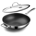 DOTCLAD Wok pan,Hybrid 13 inch Wok with Lid, PFOA Free Cookware,non stick Stainless Steel Woks & Stir-fry pans Nonstick, Dishwasher and Oven Safe, Works on Induction