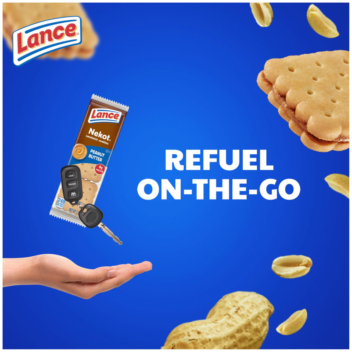 Lance Sandwich Cookies, Nekot Peanut Butter, 10 Individually Wrapped Packs, 6 Sandwiches Each