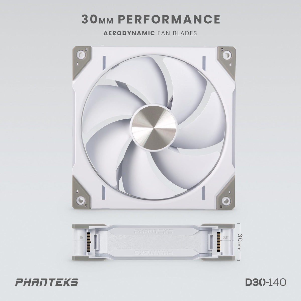 Phanteks D30-140 DRGB PWM Fan 3Pack, Premium D-RGB Performance Fans, ARGB/DRGB Lighting, Daisy-Chain Fan Linking System, 3Pack (White)