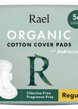 Rael Organic Cotton Cover Pads   Regular Absorbency, Unscented, Ultra Thin Pads with Wings for Women (56 Total)