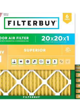 Filterbuy 20x20x1 Air Filter MERV 11 (MPR 1200) Allergen Defense Replacement (6-Pack), Electrostatic Pleated HVAC AC Furnace Filters, Made in USA (Actual Size: 19.50 x 19.50 x 0.75)