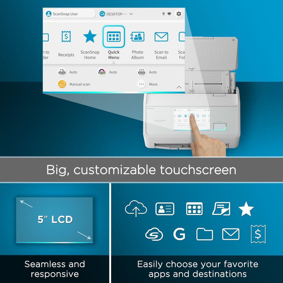ScanSnap iX2500 Wireless or USB High-Speed Cloud Enabled Document, Photo & Receipt Scanner with Large Touchscreen and 100 Page Auto Document Feeder for Mac or PC, White