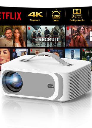 Outdoor-Projector [Official-Apps & 3000 Brightness & 50W Dolby Audio] 4K-Projector with WiFi and Bluetooth, AI Movin 2.0 OS Smart-Projector, AI Auto Focus, Lisowod Portable Proyector for Bedroom/Home
