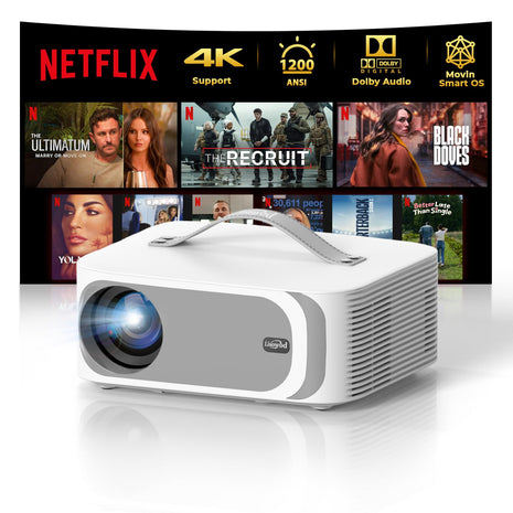 Outdoor-Projector [Official-Apps & 3000 Brightness & 50W Dolby Audio] 4K-Projector with WiFi and Bluetooth, AI Movin 2.0 OS Smart-Projector, AI Auto Focus, Lisowod Portable Proyector for Bedroom/Home