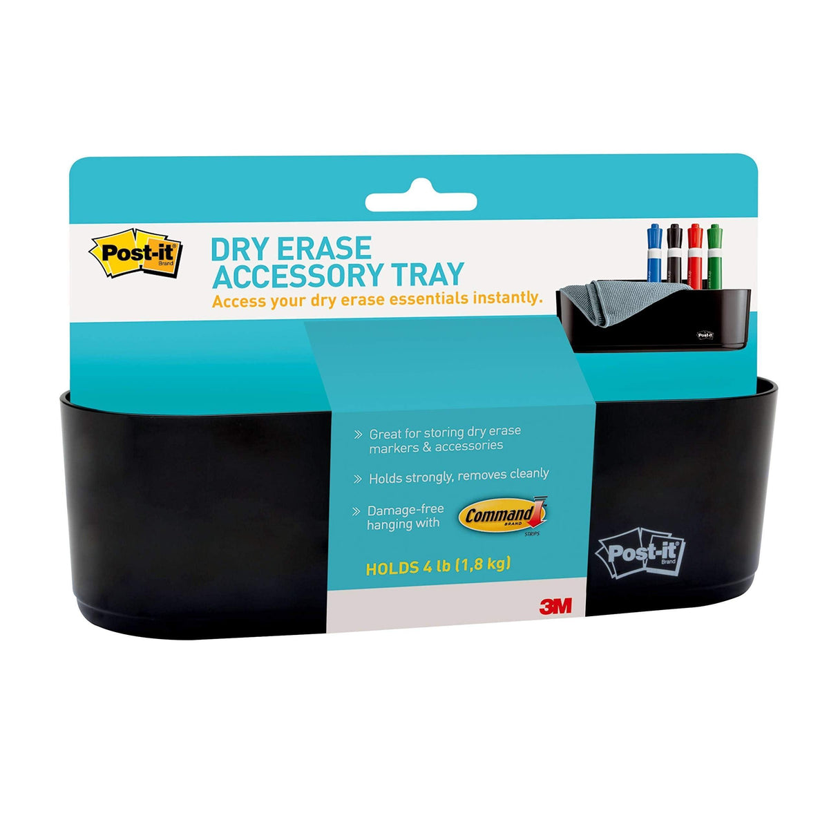 Post-it Dry Erase Accessory Tray, 8.5 X 3 X 5.25, Black