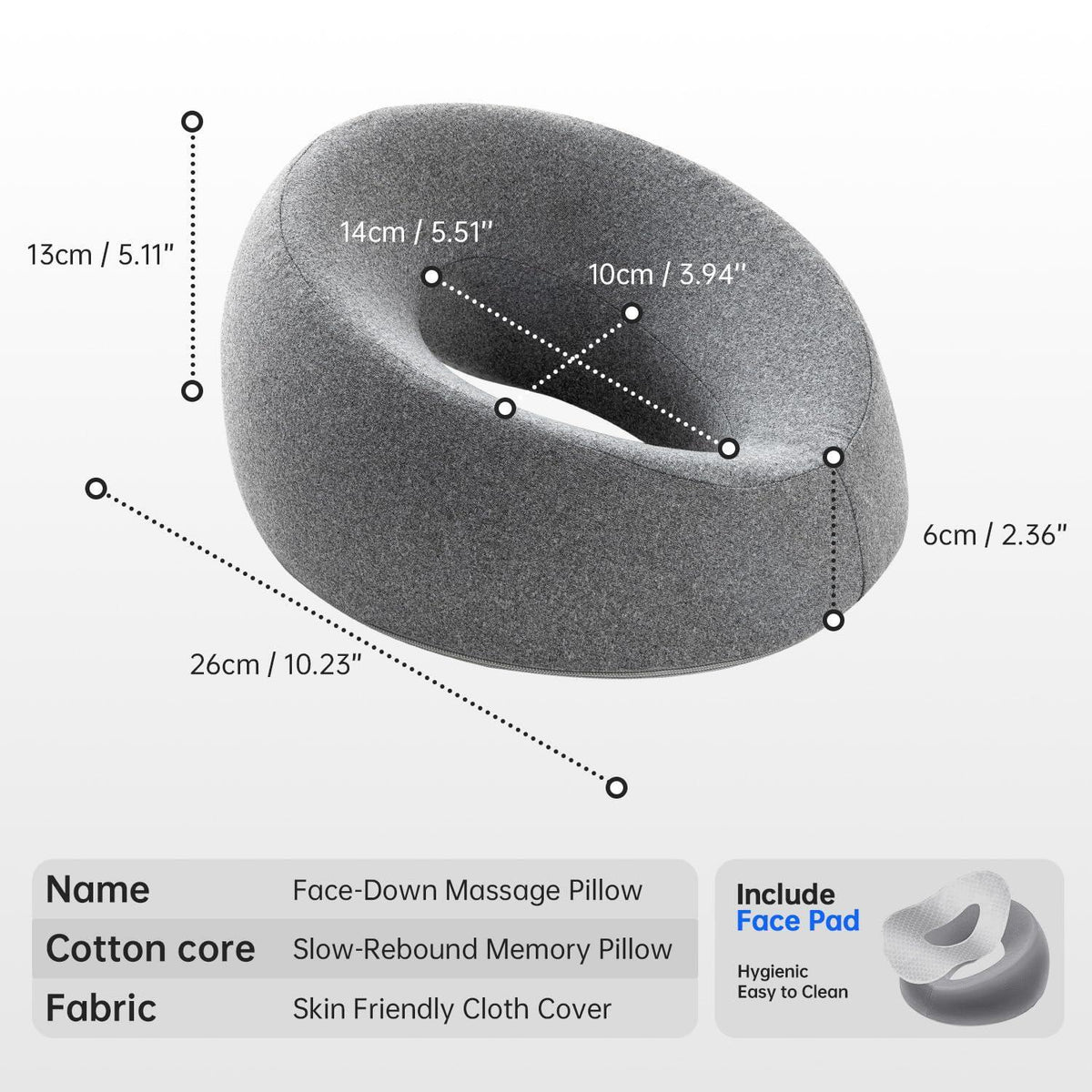 xiaomubiao Face Down Pillows Massage Pillow for Bed Headrest Prone Down Sleeping，Face Cradle，BBL Pillow After Surgery Post Eye Surgery Recovery & Vitrectomy Recovery Equipment Removable Cover Grey