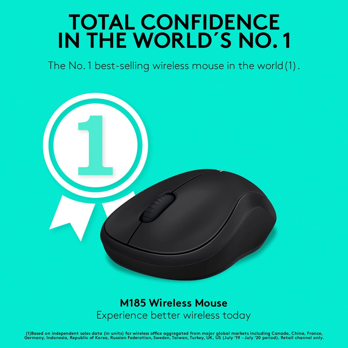 Logitech M185 Wireless Mouse, 2.4GHz with USB Mini Receiver, 12-Month Battery Life, 1000 DPI Optical Tracking, Ambidextrous, Compatible with PC, Mac, Laptop - Black