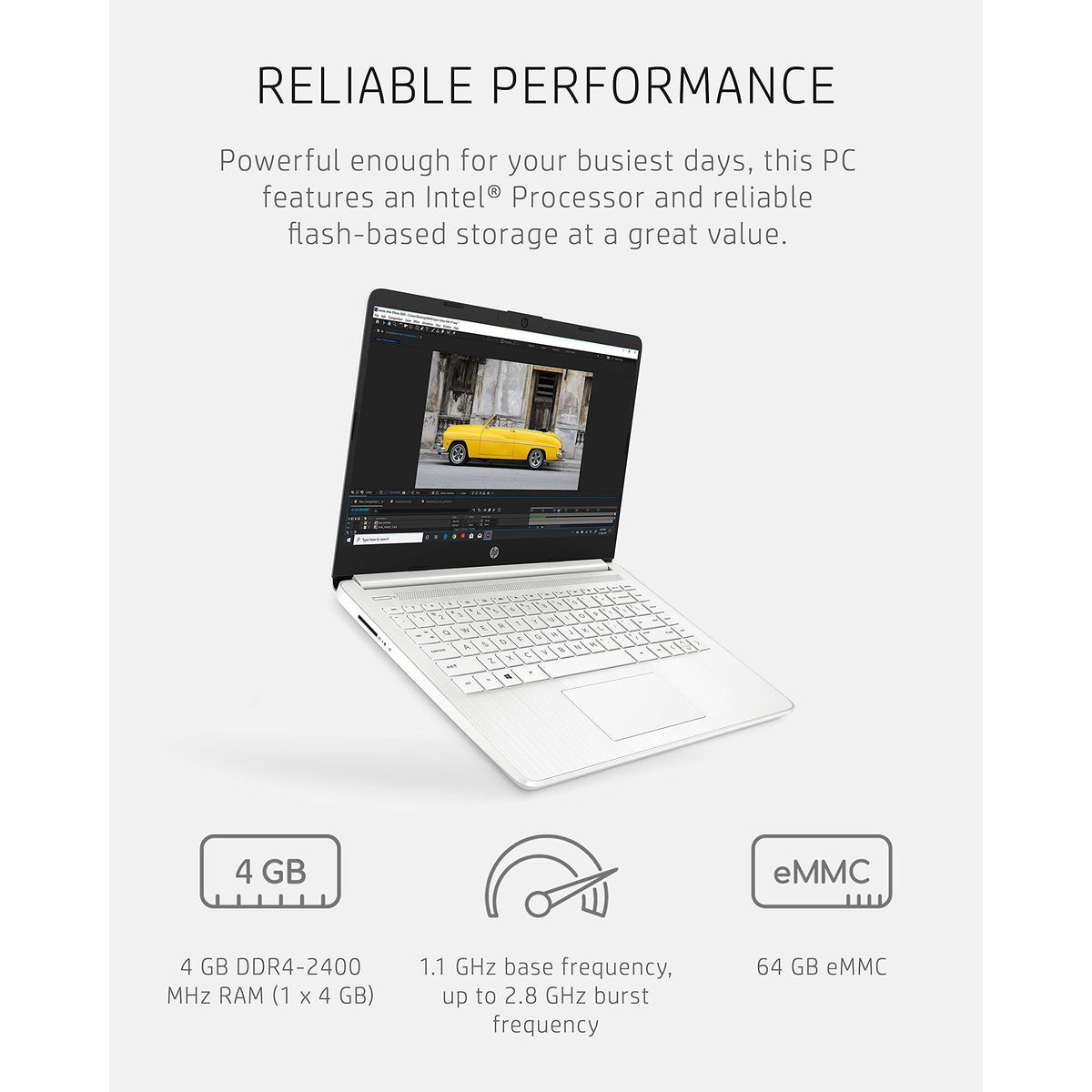 HP 14 Laptop, Intel Celeron N4020, 4 GB RAM, 64 GB Storage, 14-inch Micro-edge HD Display, Windows 11 Home, Thin & Portable, 4K Graphics, One Year of Microsoft 365 (14-dq0040nr, Snowflake White)