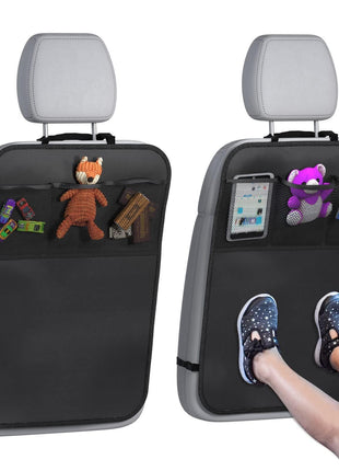 lebogner Back Seat Cover For Kids + 3 Pocket Storage Organizer, 2 Pack X-Large Waterproof Kick Mats Backseat Protector, Car Seat Back Protectors For Vehicles To Protect From Dirt, Mud & Scratches