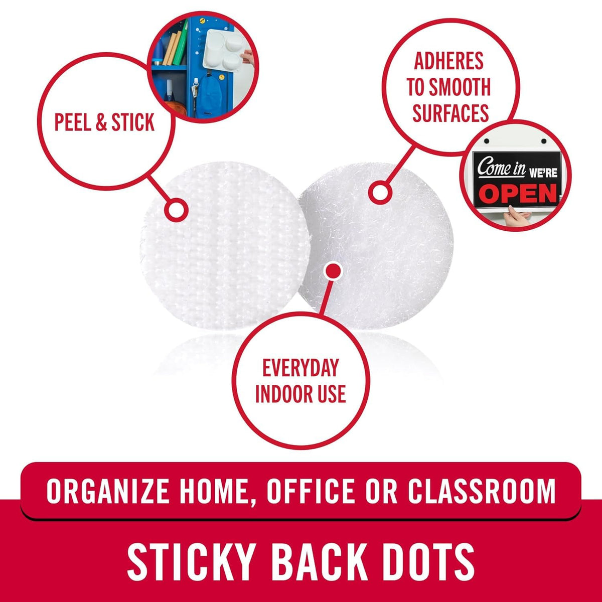 VELCRO Brand Dots with Adhesive White | 200 Pk | 3/4" Circles | Sticky Back Round Hook and Loop Closures for Organizing, Arts and Crafts, School Projects, 91824, 200Pk