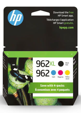Original HP 962 Cyan, Magenta, Yellow / 962XL Black Ink Cartridges (4-Pack) | Works with HP OfficeJet 9010 Series, HP OfficeJet Pro 9010, 9020 Series