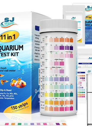 11 in 1 - Aquarium Test Strips | 950 Tests - 150 Strips | Fish Tank Aquariums Water Test Kit & ebook | Aquarium Thermometer | Fish Tank Water Testing Kit Includes 50 Ammonia Strips | Versatile Usage