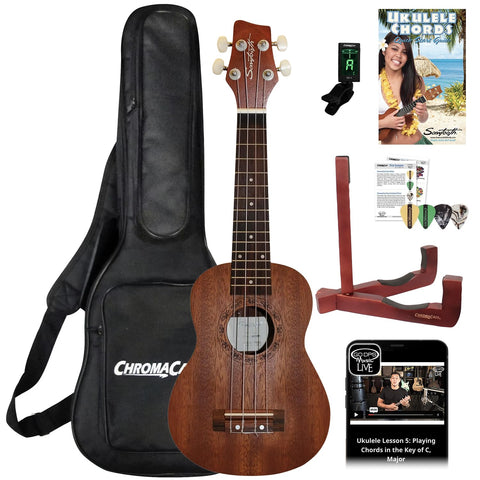 Sawtooth Soprano Ukulele Mahogany 21 inch Ukulele Beginner Kit Online Lesson Padded Gig Bag Premium Wood Uke Stand Picks Quick Start Guide Ukulele Pack