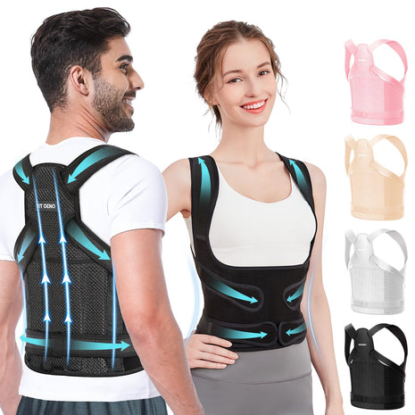 Fit Geno Back Brace Posture Corrector for Women and Men, Shoulder Straightener, Adjustable Full Back Support, Upper and Lower Back Pain Relief   Scoliosis, Hunchback, Hump, Thoracic, Spine Corrector