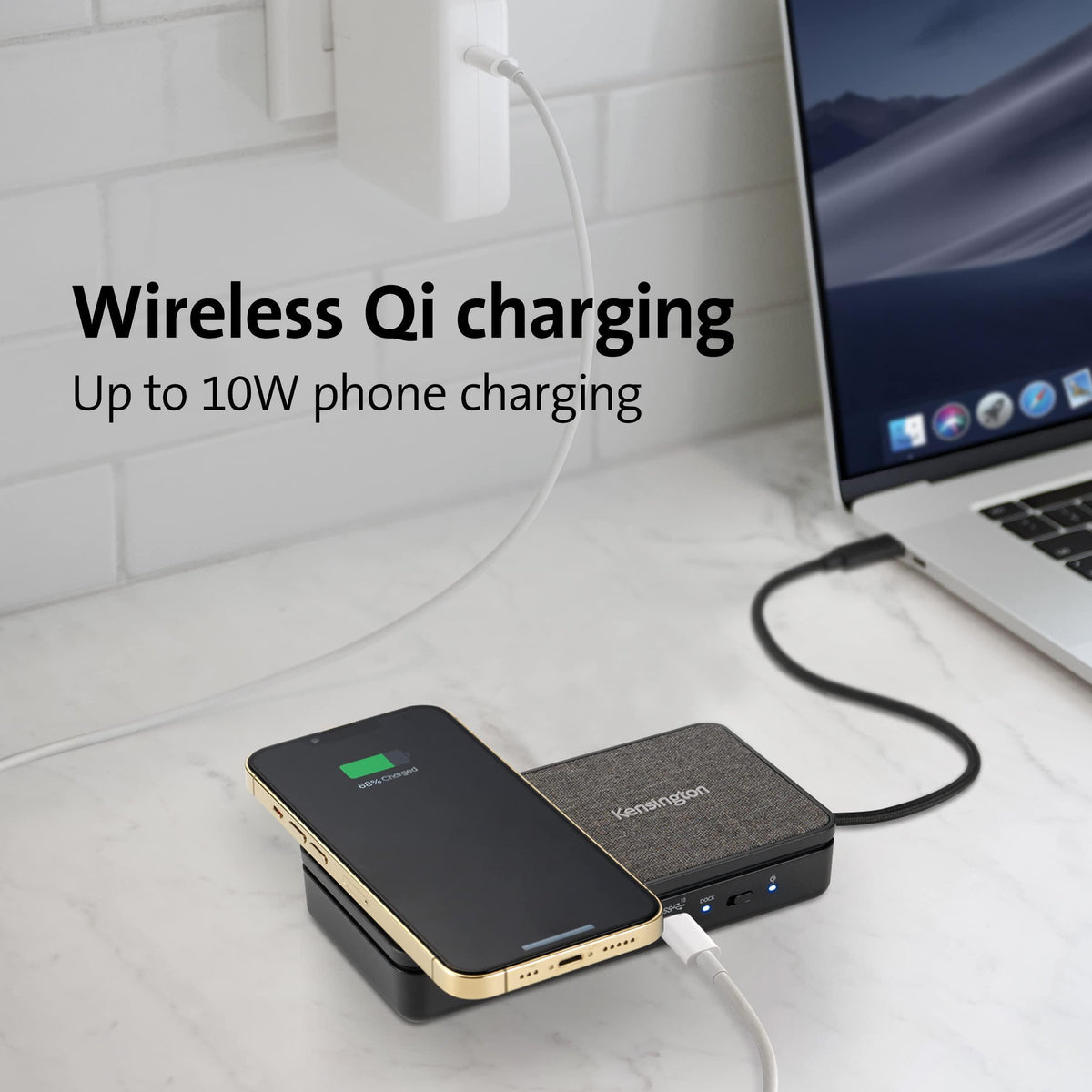 Kensington USB-C Hub with Qi Charging, Dual HDMI 4K@60Hz, 100W PD Pass Through Charging, 1Gbps Ethernet Port, Compatible with MacBook, iPad, HP, Lenovo Laptops (K32800WW) Black