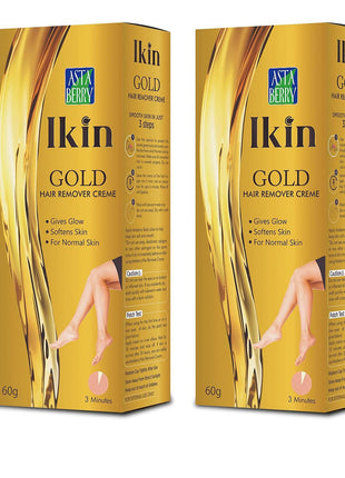 Ikin Gold Hair Remover Cream For Normal Skin - Bikini Hair Removal Cream For Women & Girls | (Pack of 2 (60gm X 2))