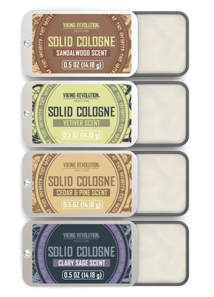 Viking Revolution 4 Pack Mens Solid Colognes 0.5 Oz - Men Solid Perfume with Cedar Wood, Clary Sage, Vetiver, Sandalwood Cologne for Mens - Travel Cologne Wax Gifts for Men