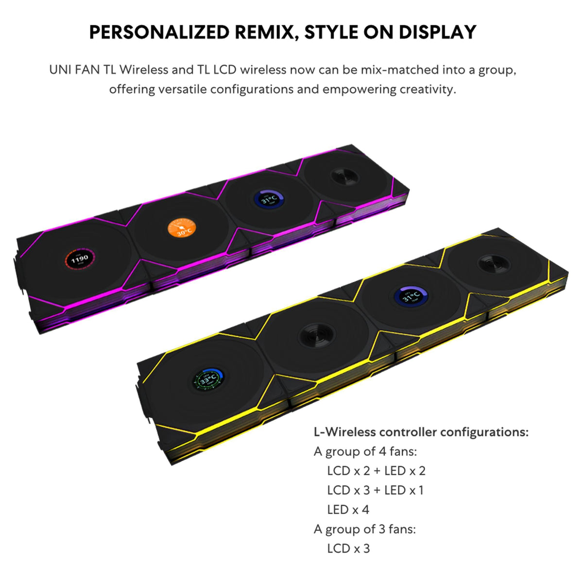 Lian Li UNI Fan TL Wireless 120-Triple Pack-2.4 GHz Wireless Signal ARGB Fan-Infinity Mirror-Daisy-Chain Design-Customizable Lighting Effects-Controller Included & Required - Black (12TL1W3B)