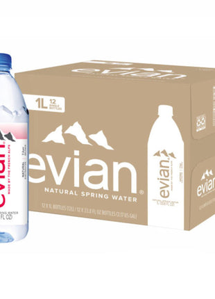 Evian Natural Spring Water, 1 L bottle, 12 pack