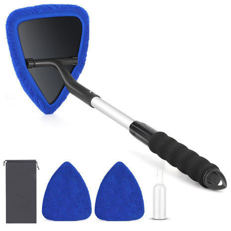 24 Inch Car Windshield Cleaner Tool, 3D Window Cleaning Wand with Microfiber Towel and Long Handle Pro Set