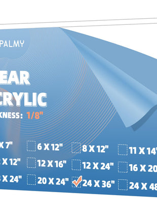 CALPALMY (2 Pack) 1/8 inch Thick Clear Acrylic Sheets - 24 inch x 36 inch Pre-Cut Plexiglass Sheets for Craft Projects, Signs, Display Cases, Sneeze Guard and More - Cut with Engraver, Power Saw or Hand Tools