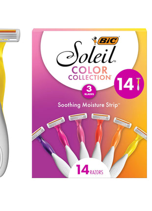 BIC Soleil Smooth Colors Women's Disposable with 3 Blade Razors, Vibrant Handles and Moisture Strip, 14-Pack