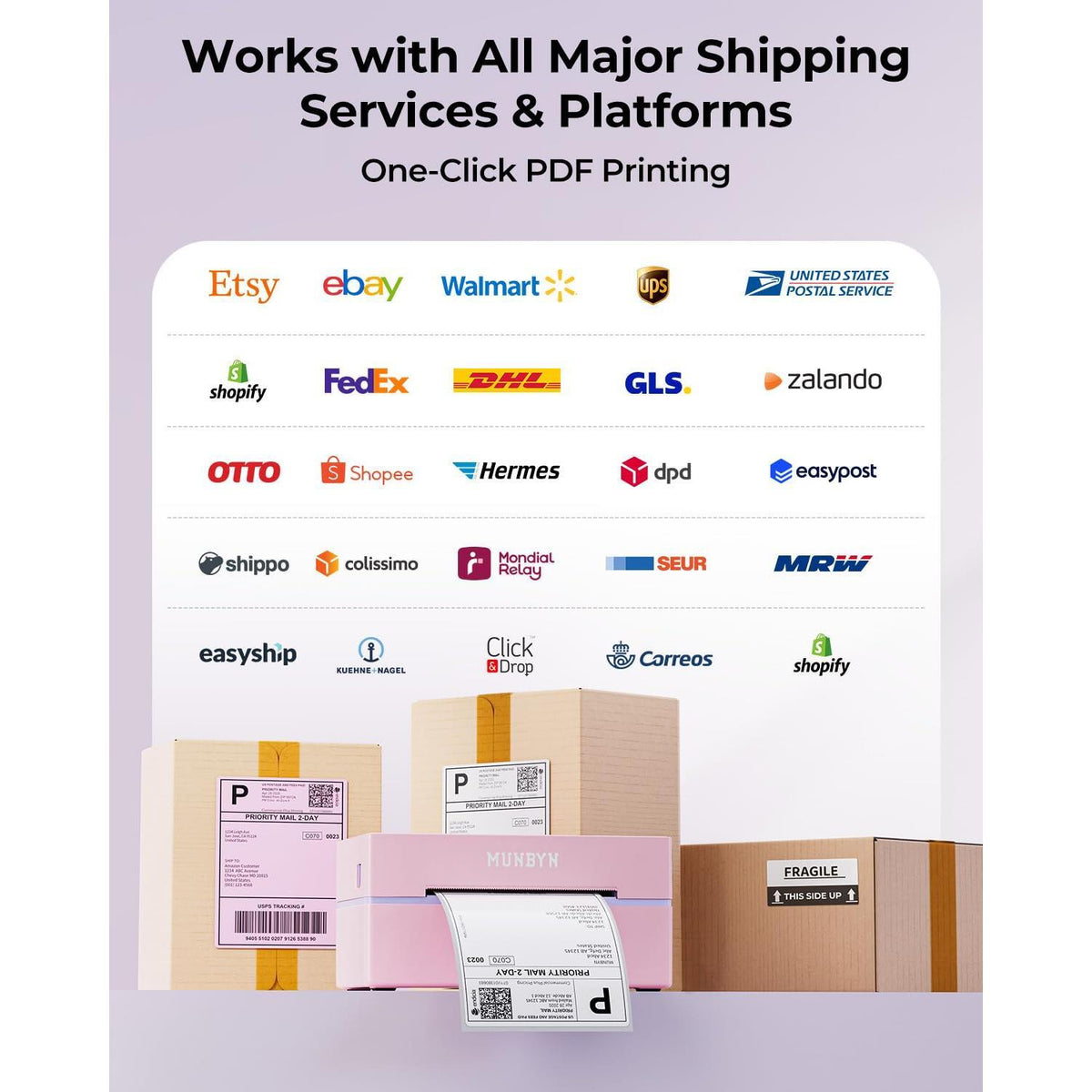 MUNBYN Bluetooth Thermal Label Printer, 130B Wireless 4x6 Shipping Label Printer for Shipping Packages Small Business Office or Home, Compatible with iPhone Android iPad Windows macOS Chrome Etsy eBay
