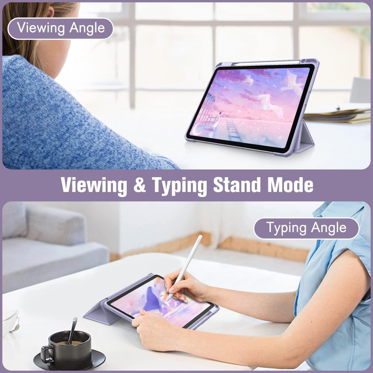 Fintie Hybrid Slim Case for iPad Air 11-inch M3 (2025) / M2 (2024), iPad Air 5th (2022) / 4th Generation (2020) 10.9 Inch - Shockproof Cover with Clear Back Shell & Pencil Holder, Lilac Purple
