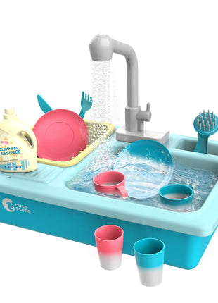 CUTE STONE Color Changing Kitchen Sink Toys, Children Electric Dishwasher Playing Toy with Running Water, Upgraded Faucet, Automatic Water Cycle System Play House Pretend Role Play Toys for Boys Girls