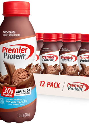 Premier Protein Shake, Chocolate, 30g Protein 1g Sugar 24 Vitamins Minerals Nutrients to Support Immune Health, 11.5 fl oz (Pack of 12)